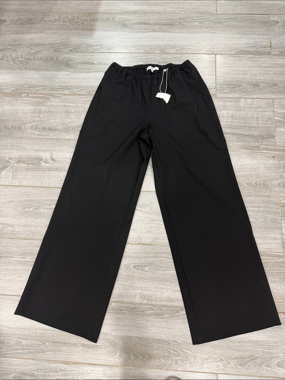 Good American Black Wide-Leg Drawstring Pants size M